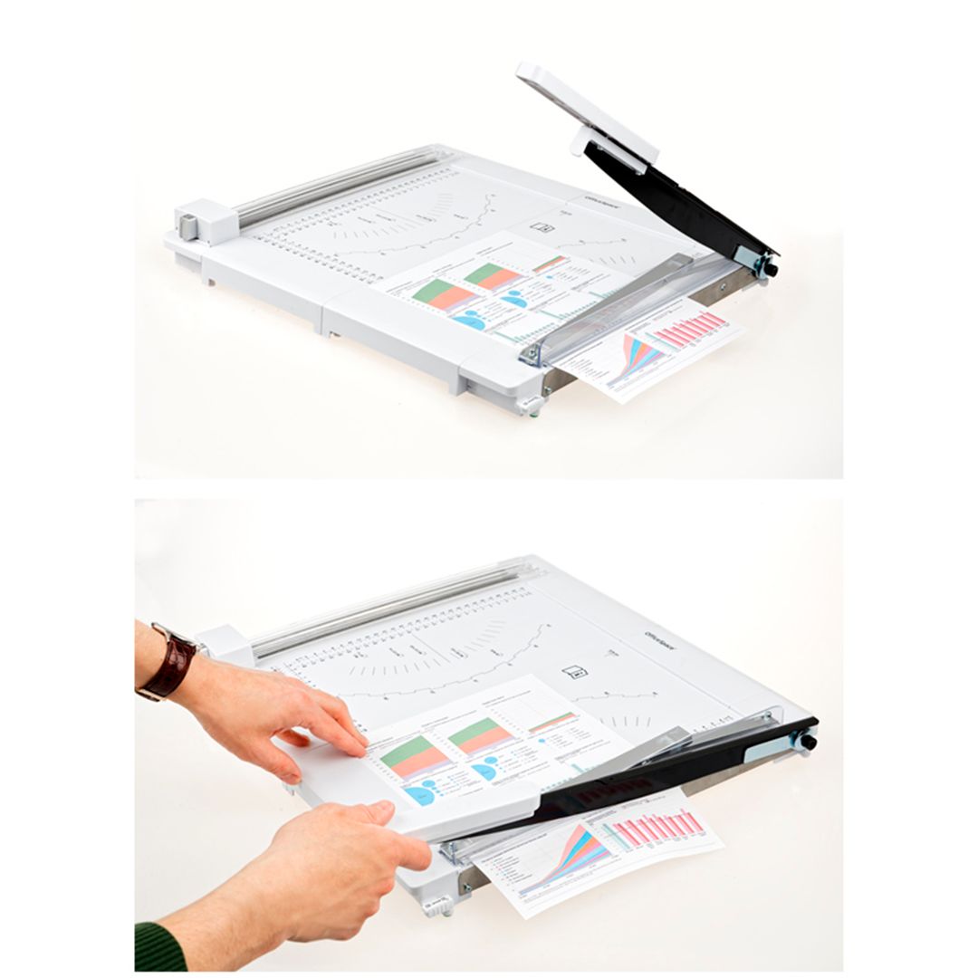 Резак OfficeSpace, 2 в 1, А4 формат, 10 листов, 3 стиля резки, роликовый/сабельный / Резаки №6