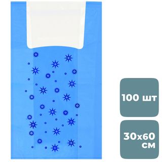 Пакет в рулоне с ручкой OfficeClean "Звезды", 30*60 см, голубой, 100 шт / Пакеты-майка