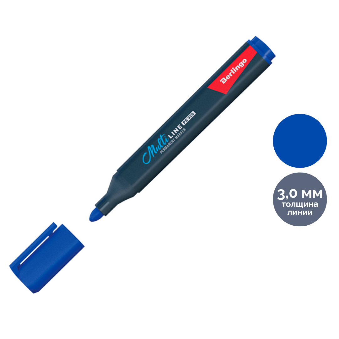 Перманентті маркер Berlingo "Multiline PE320, ұшы оқ тәріздес 3 мм, көк, баға бір дана үшін / Перманентті өшірілмейтін маркерлер