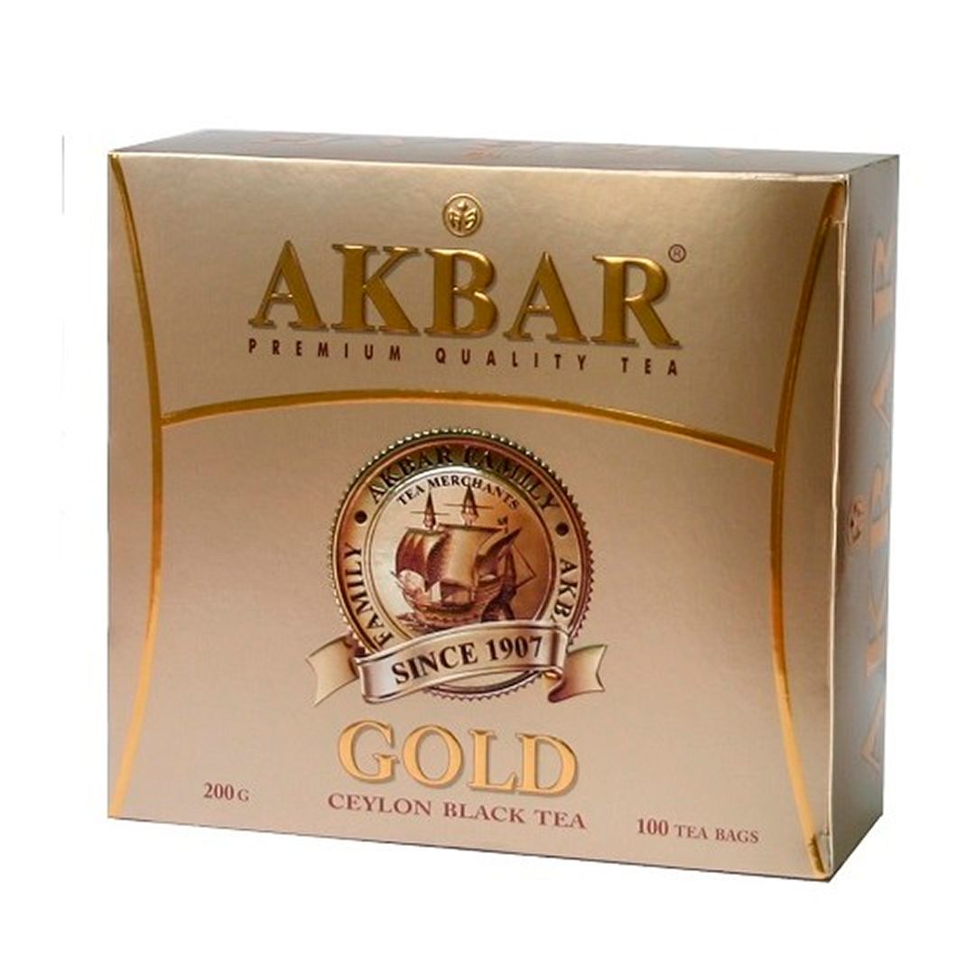 Чай Akbar "Gold", черный, 100 пакетиков / Чай пакетированный