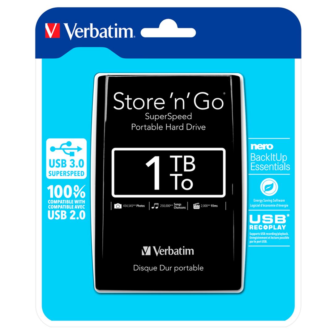 Жесткий диск 1 TB, Verbatim "Store 'n' Go", 2,5", USB 3.0, HDD, черный