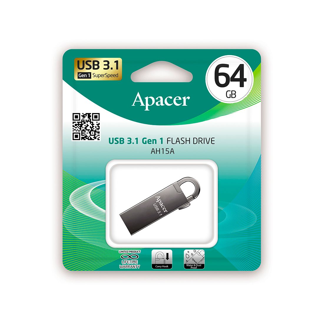 USB-флешка 64 Gb, Apacer "AH15A", USB 3.1, черная