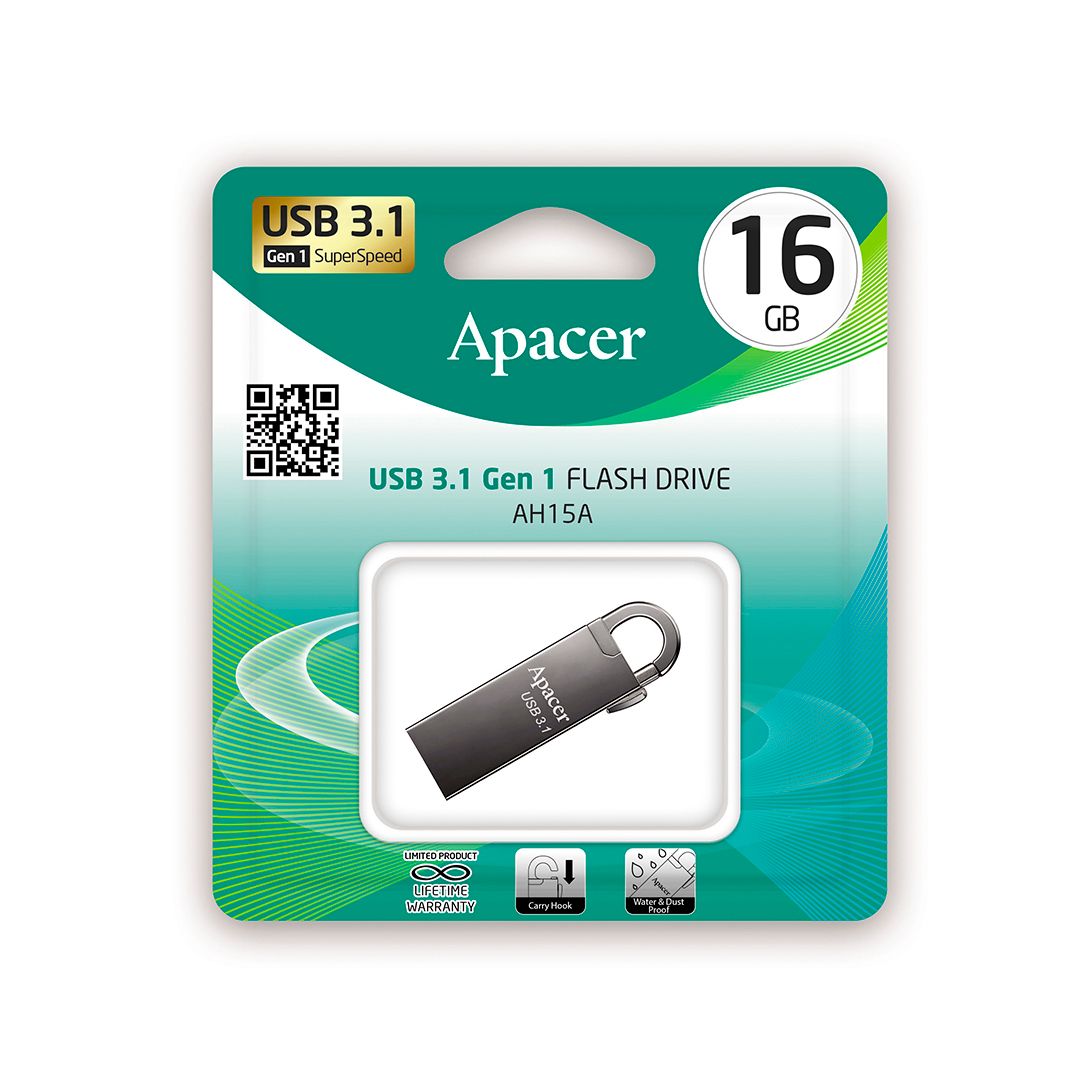 USB-флешка 16 Gb, Apacer "AH15A", USB 3.1, черная
