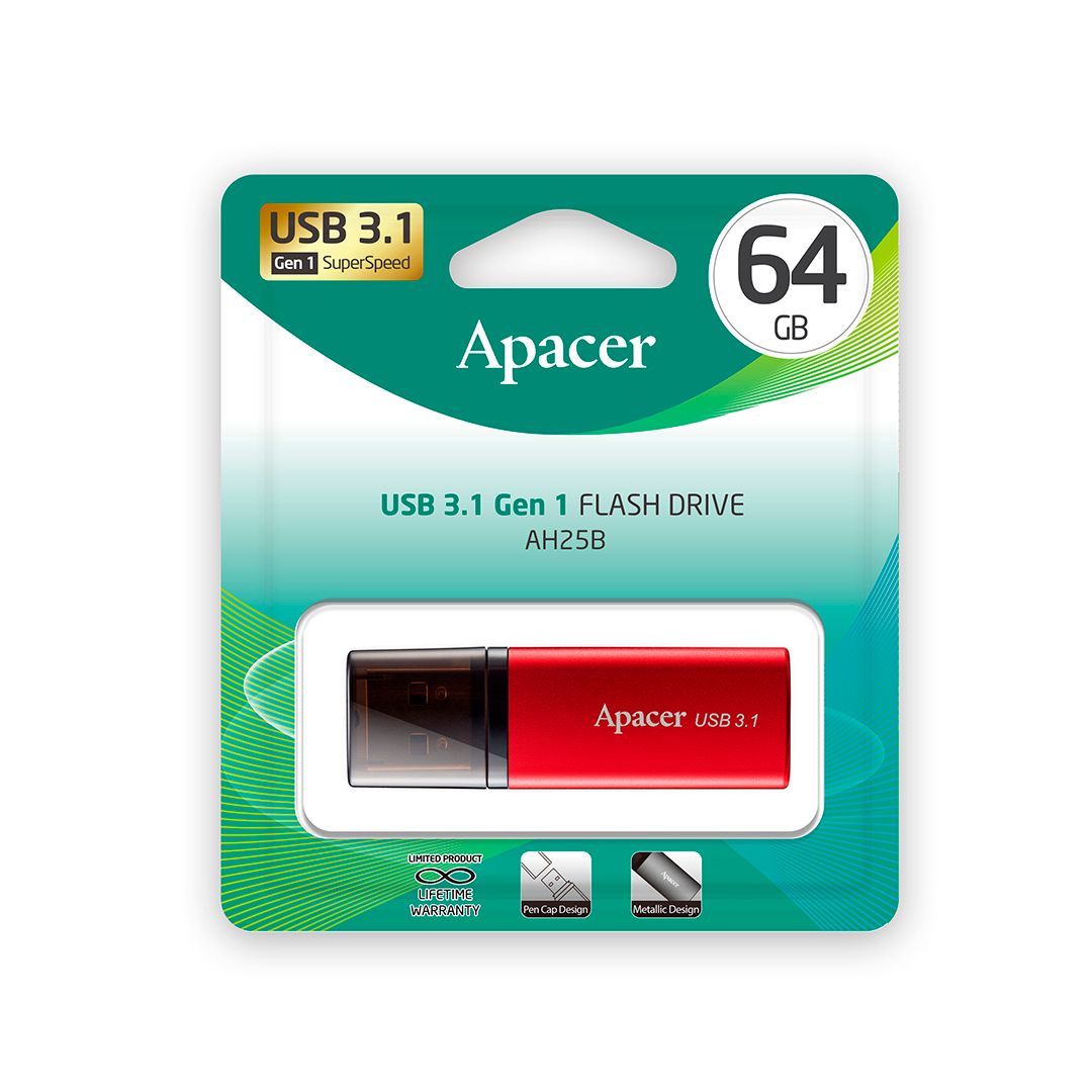 USB-флешка 64 Gb, Apacer "AH25B", USB 3.1, красная