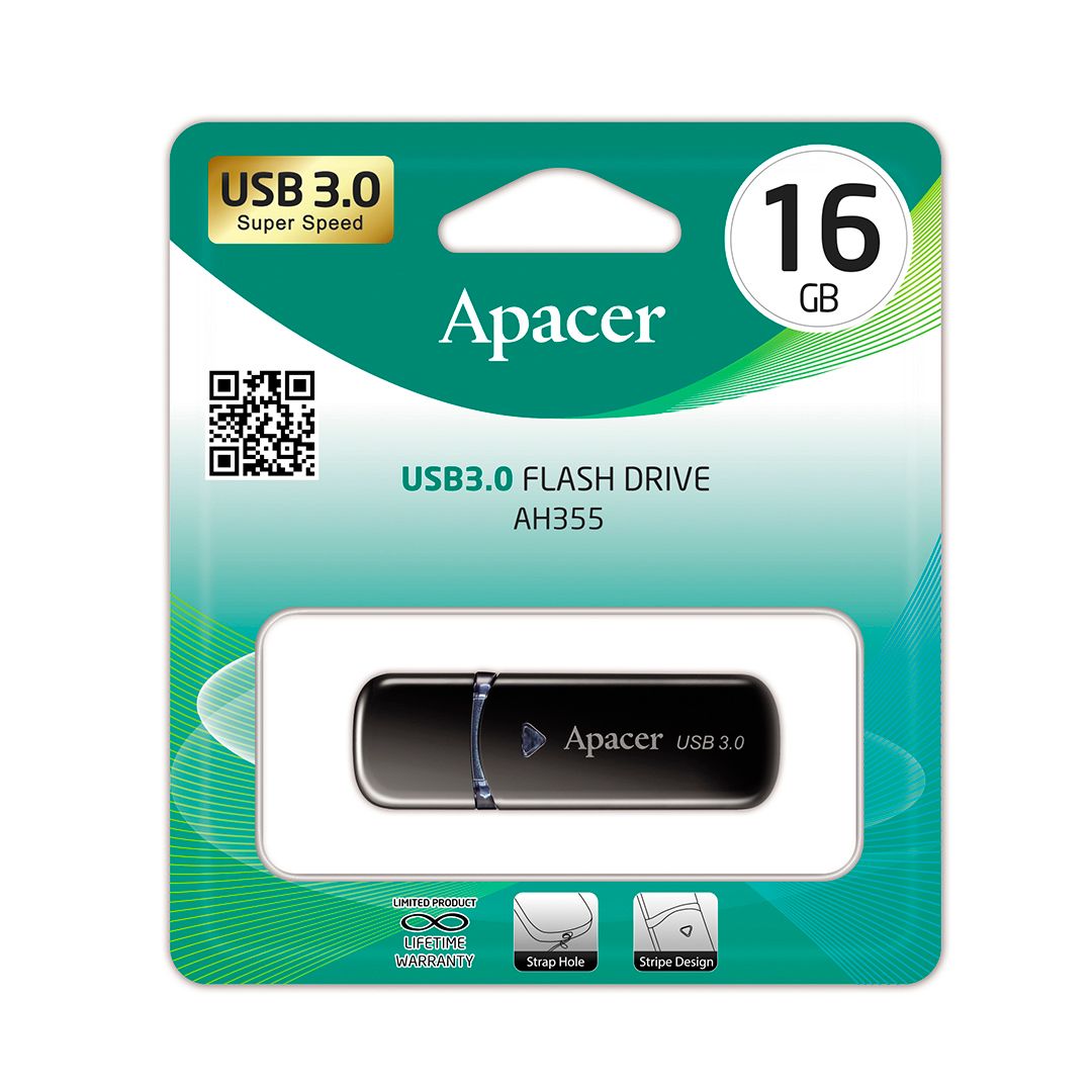 USB-флешка 16 Gb, Apacer "AH355", USB 3.1, черная