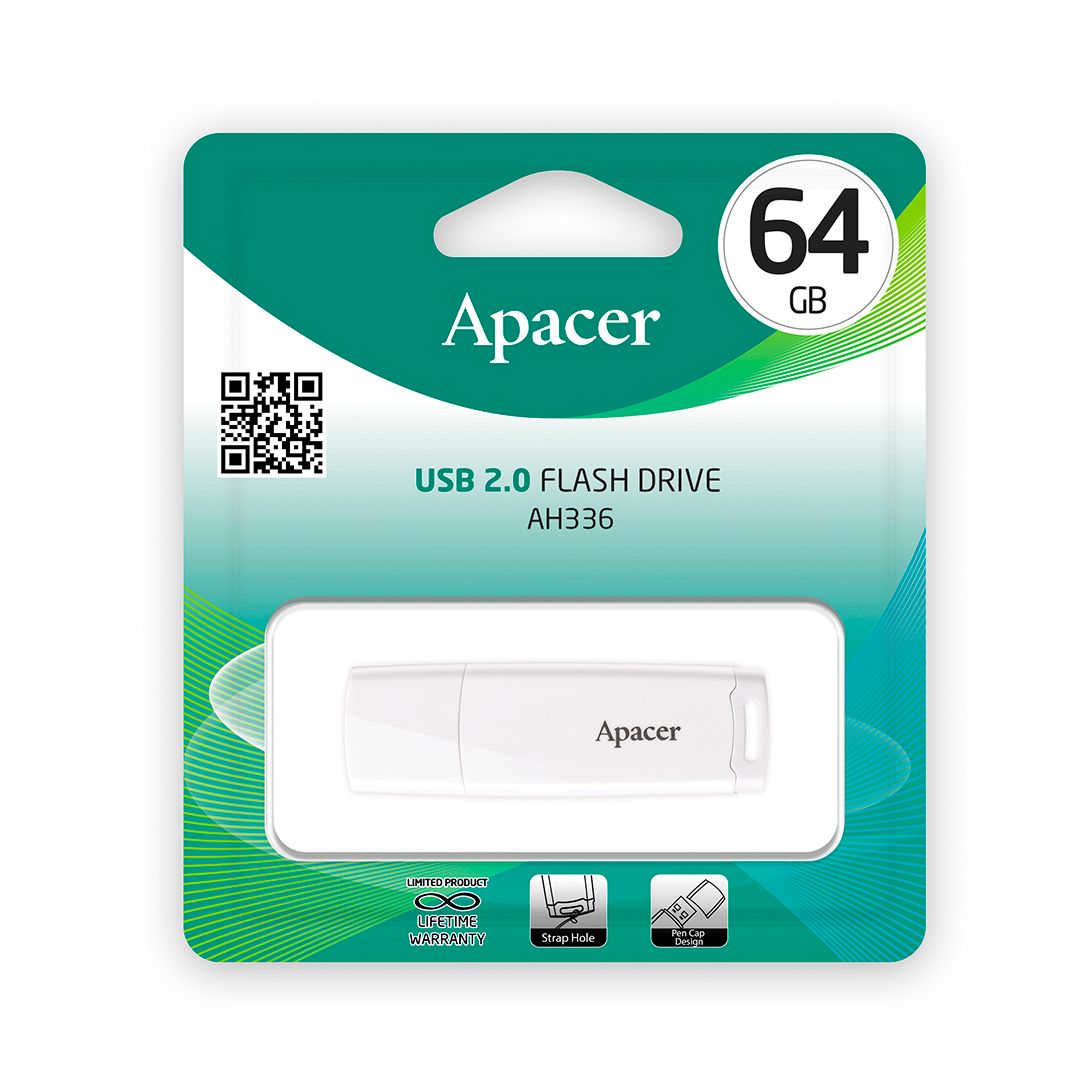 USB-флешка 64 Gb, Apacer "AH336", USB 2.0, ақ