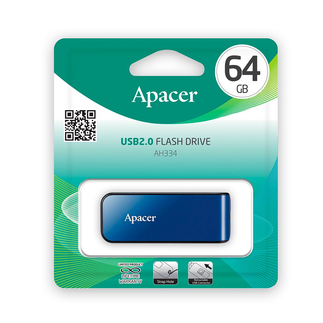 USB-флешка 64 Gb, Apacer "AH334", USB 2.0, синяя