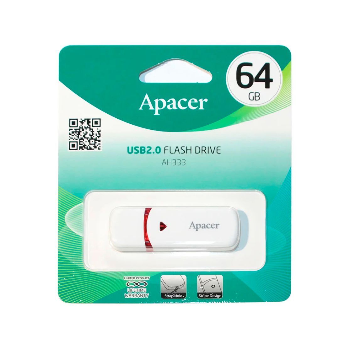 USB-флешка 64 Gb, Apacer "AH333", USB 2.0, белая