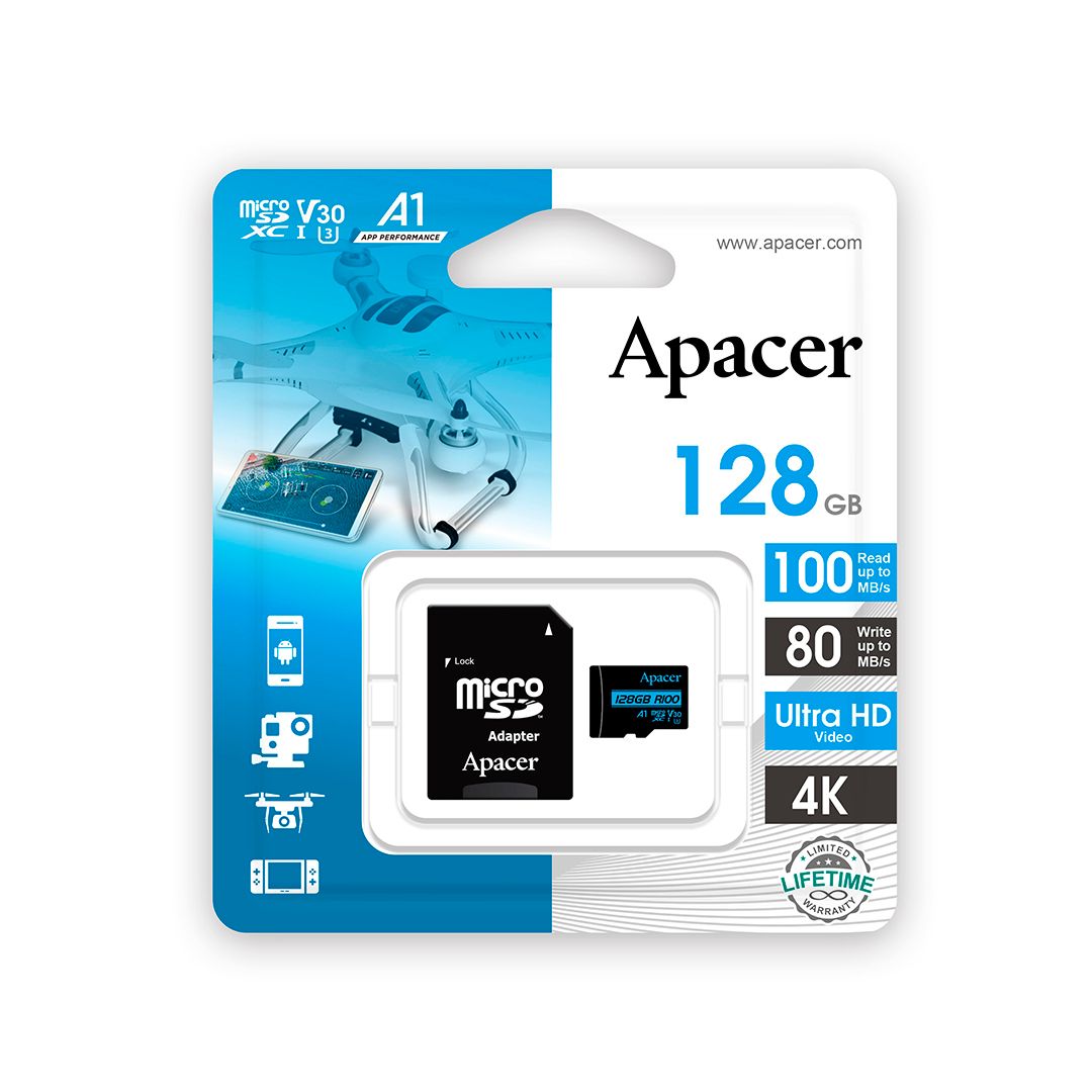 Карта памяти 128 Gb, Apacer "AP128GMCSX10U7-R", micro SDXC, 10 U1 класс скорости, с адаптером / Карты памяти №2
