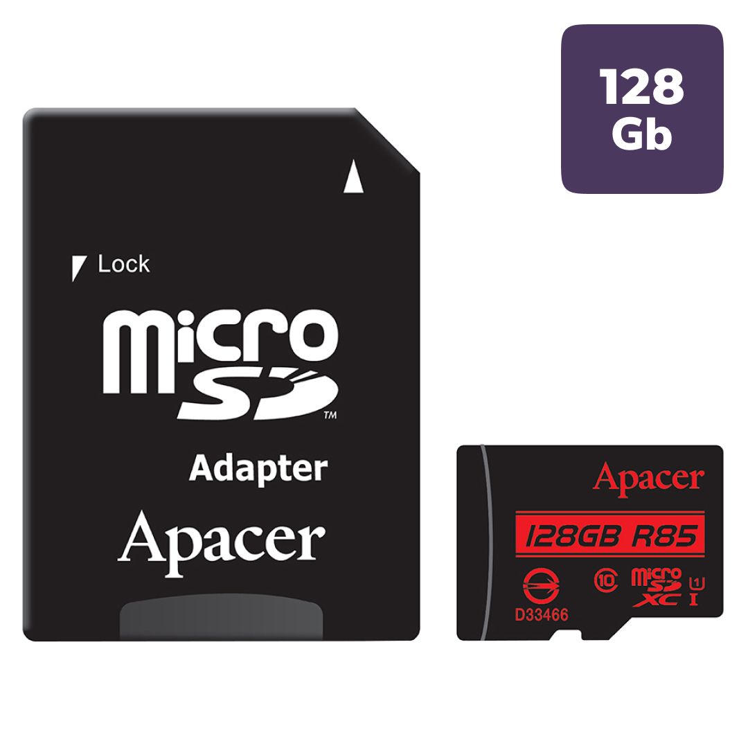 Карта памяти 128 Gb, Apacer "AP128GMCSX10U5-R", micro SDXC, 10 U1 класс скорости, с адаптером / Карты памяти