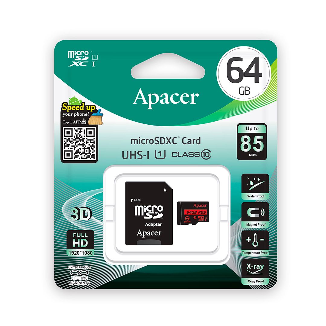 Карта памяти 64 Gb, Apacer "AP64GMCSX10U5-R", micro SDXC, 10 U1 класс скорости, с адаптером / Карты памяти №2