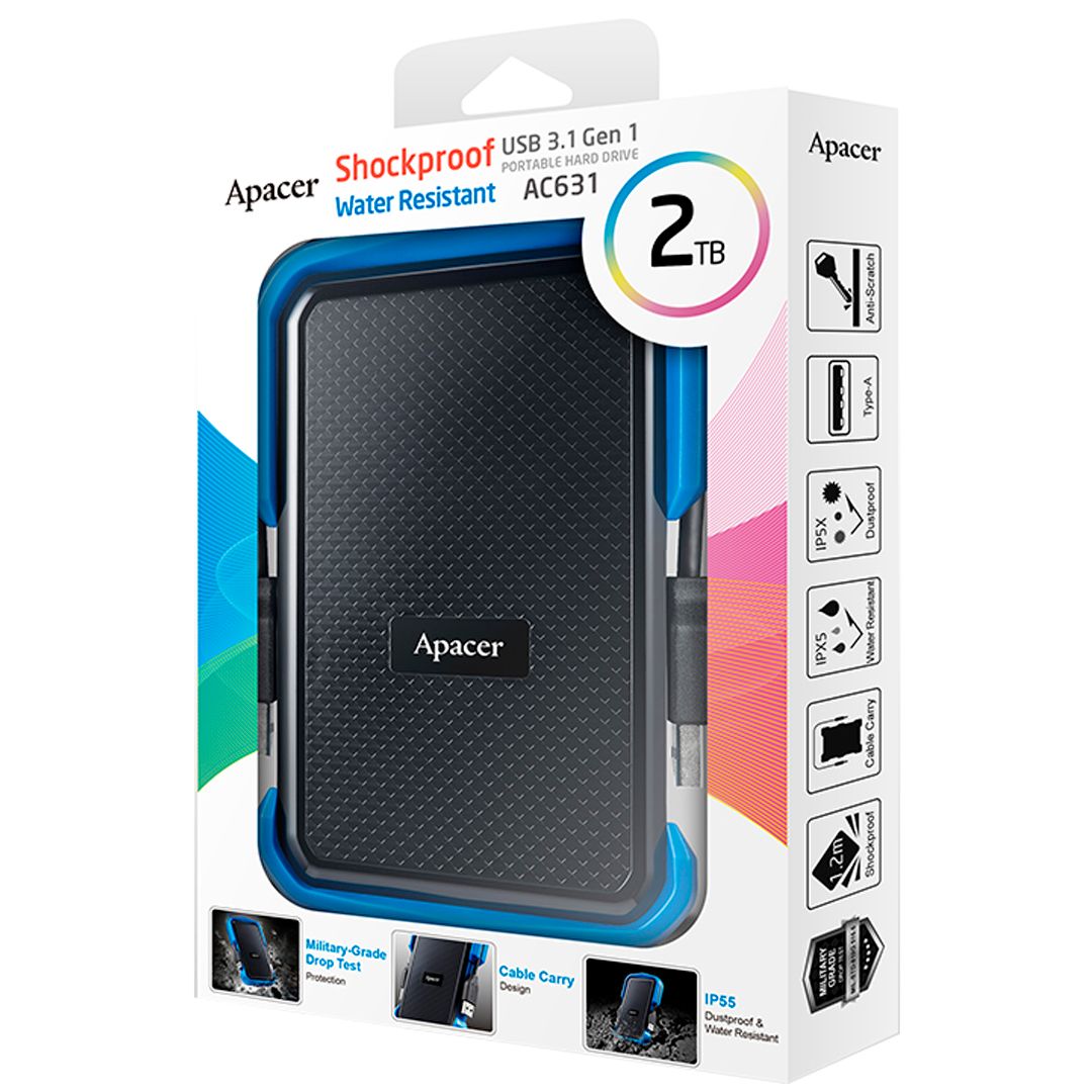 Жесткий диск 2 TB, Apacer AC631, 2.5", USB 3.2, HDD, синий / Внешние жесткие диски №3