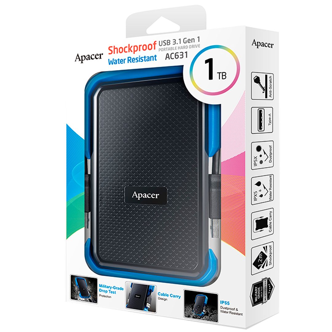 Жесткий диск 1 TB, Apacer AC631, 2.5", USB 3.2, HDD, синий / Внешние жесткие диски №3
