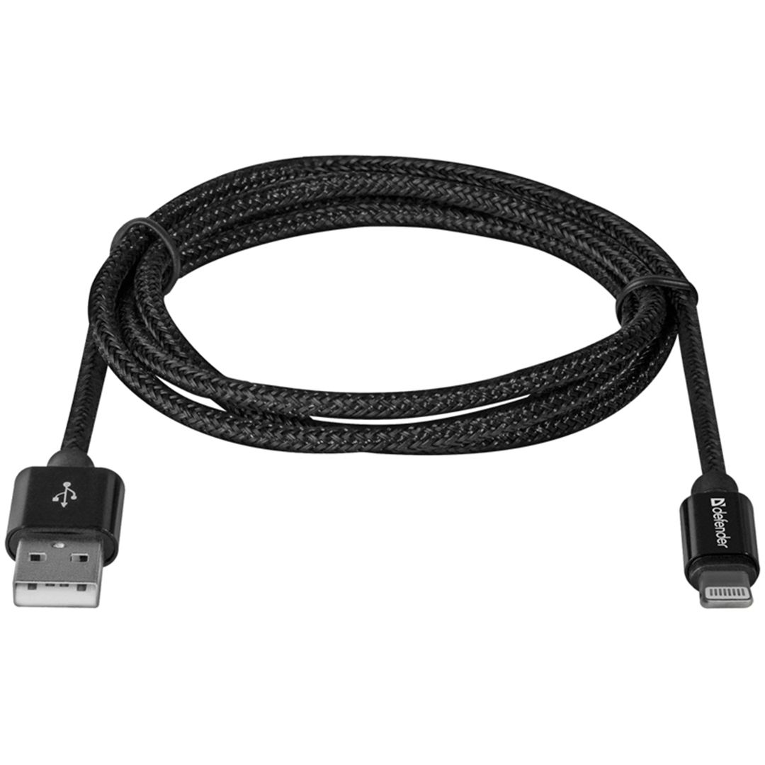 Интерфейсный кабель Defender ACH01-03T PRO USB (AM), для Apple, 2.1 A, 1 м, черный