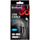 Интерфейсный кабель Defender ACH01-03T PRO USB (AM), для Apple, 2.1 A, 1 м, черный