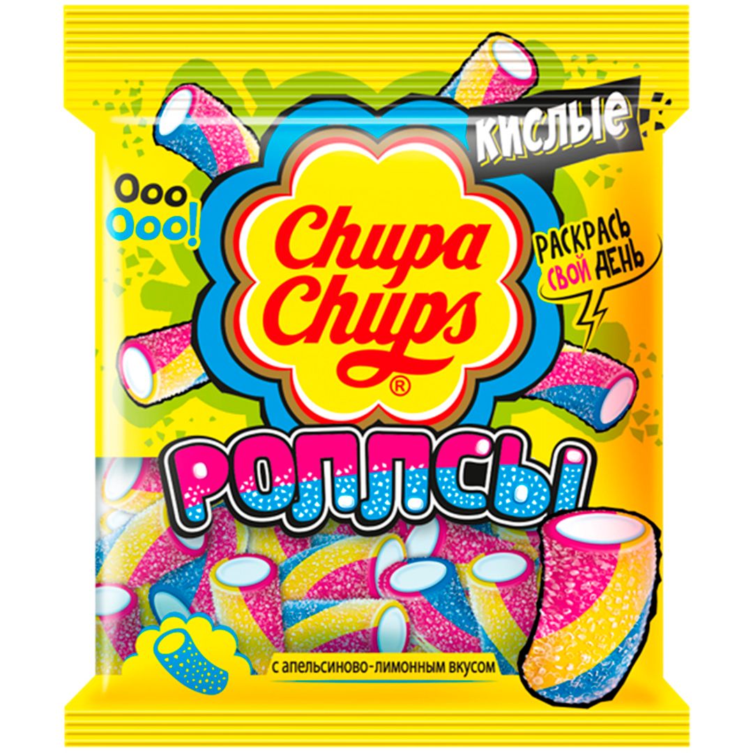 Мармелад Chupa Chups "Кислые роллсы", жевательные, с фруктовым вкусом, 70 гр / Конфеты