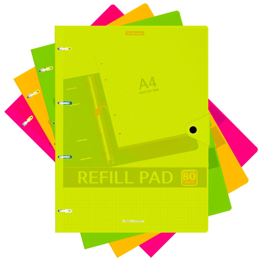 Тетрадь Erich Krause "Neon" А4, 80 листов, в клетку, на кольцах, на кнопке, ассорти / Тетради №2