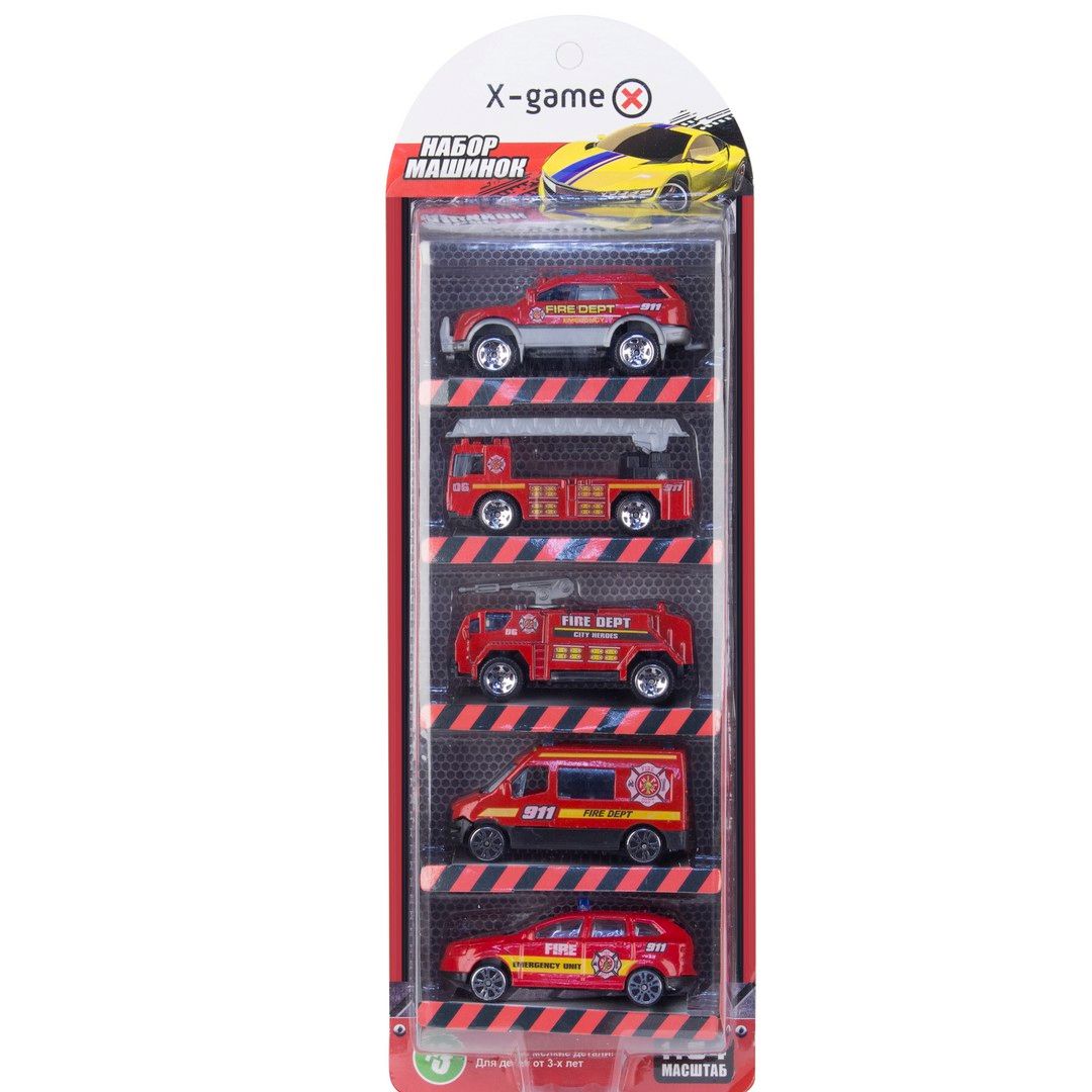 Металл машиналар жинағы X-Game "Өрт сөндірушілер", XGCM5C, 1:64, қаптамада 5 дана / Сыйлықтар мен кәдесыйлар