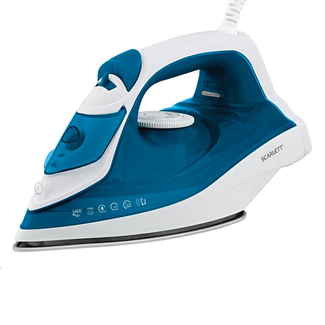 Утюг Scarlett SC-SI30P20, мощность 2400 Вт, резервуар 280 мл, антипригарная подошва, синий/белый / Уход за одеждой