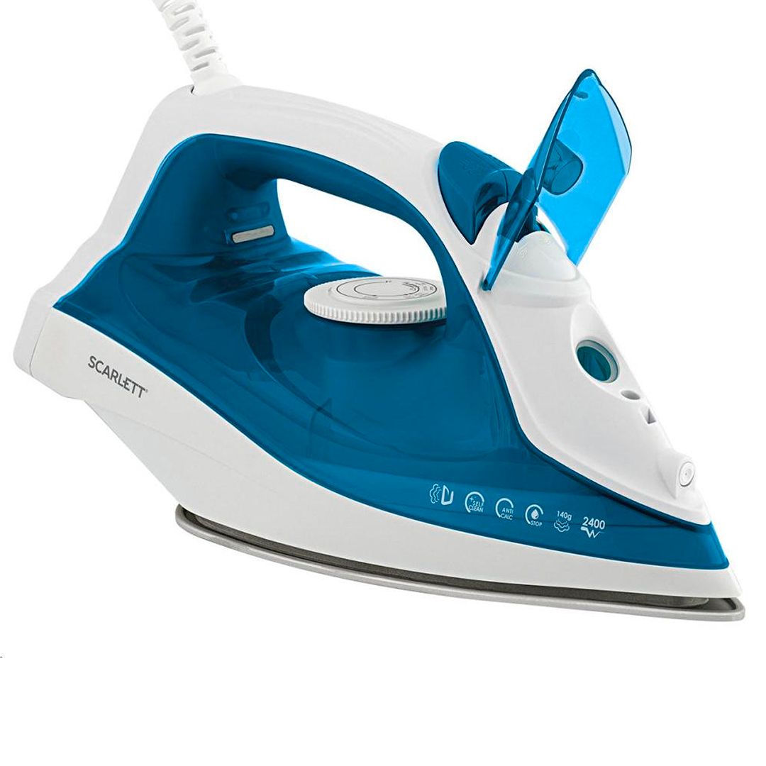 Утюг Scarlett SC-SI30P20, мощность 2400 Вт, резервуар 280 мл, антипригарная подошва, синий/белый / Уход за одеждой №3