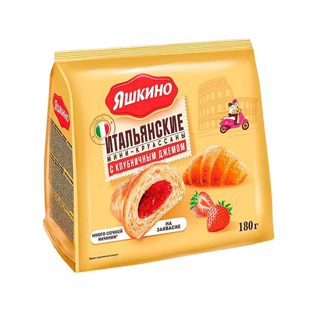 Мини-круассаны Яшкино "С клубничным джемом", 180 гр / Бисквиты, круассаны, маффины