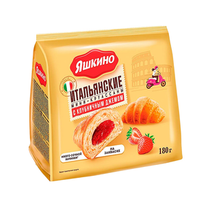 Мини-круассаны Яшкино "С клубничным джемом", 180 гр / Бисквиты, круассаны, маффины