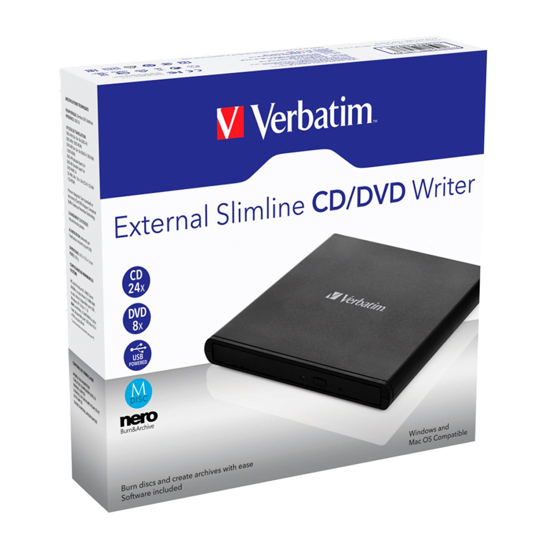 Внешний привод Verbatim тонкий, CD/DVD, USB, черный / Диски CD/DVD №2