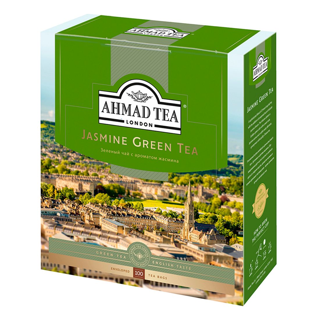 Чай Ahmad Tea "Jasmine Green Tea", зеленый с жасмином, 100 пакетиков / Чай пакетированный