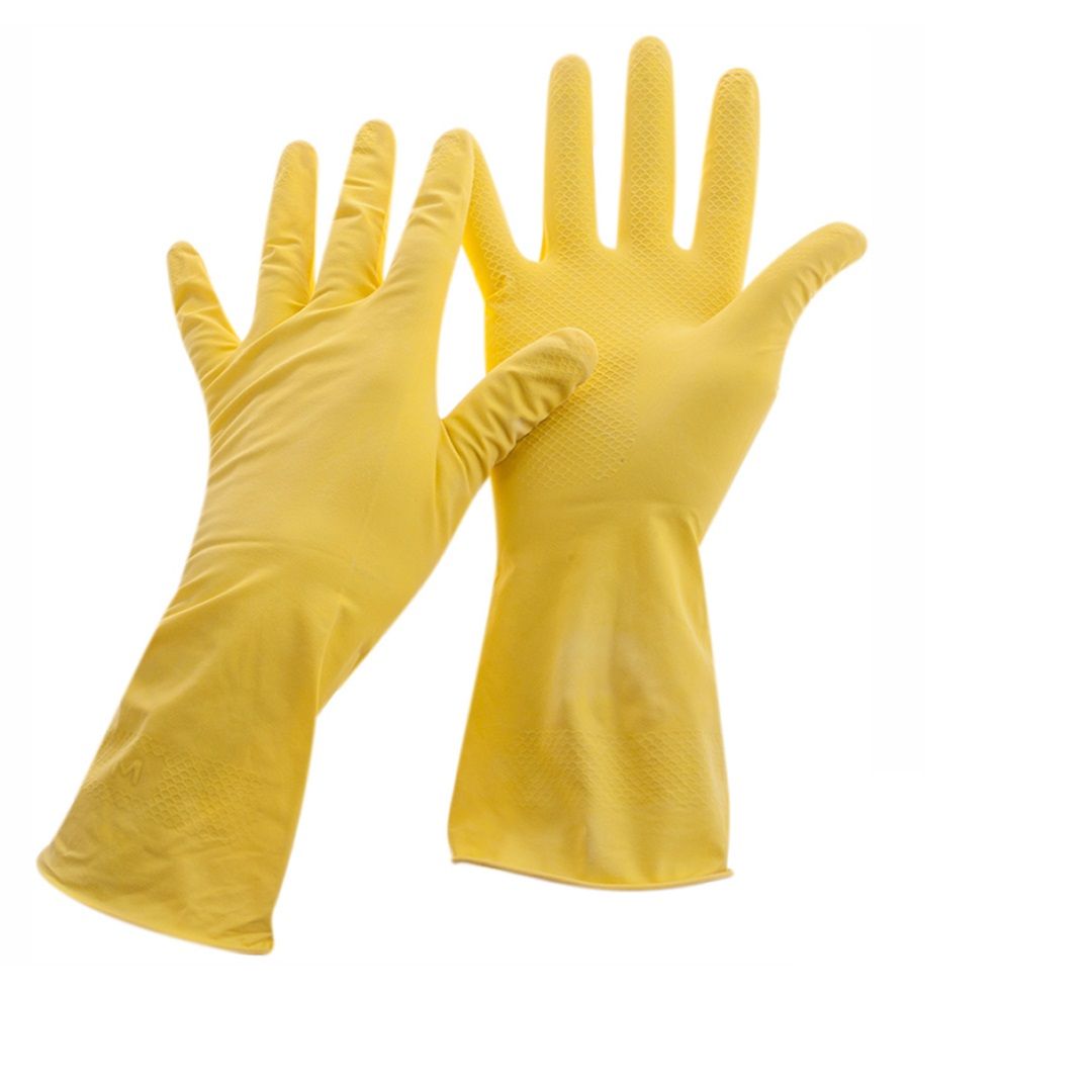 Тазалауға арналған қолғаптар OfficeClean Стандарт+, 1 жұп, аса берік, өлшемі L, латекс, сары / Қолғаптар №2