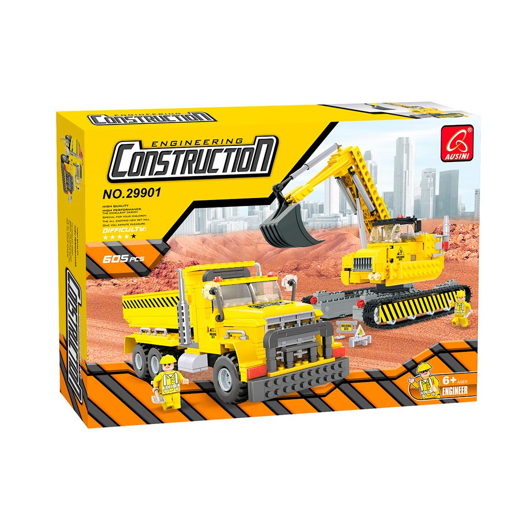 Игровой конструктор Ausini 29901 "Строители. Строительная техника", 605 деталей / Конструкторы