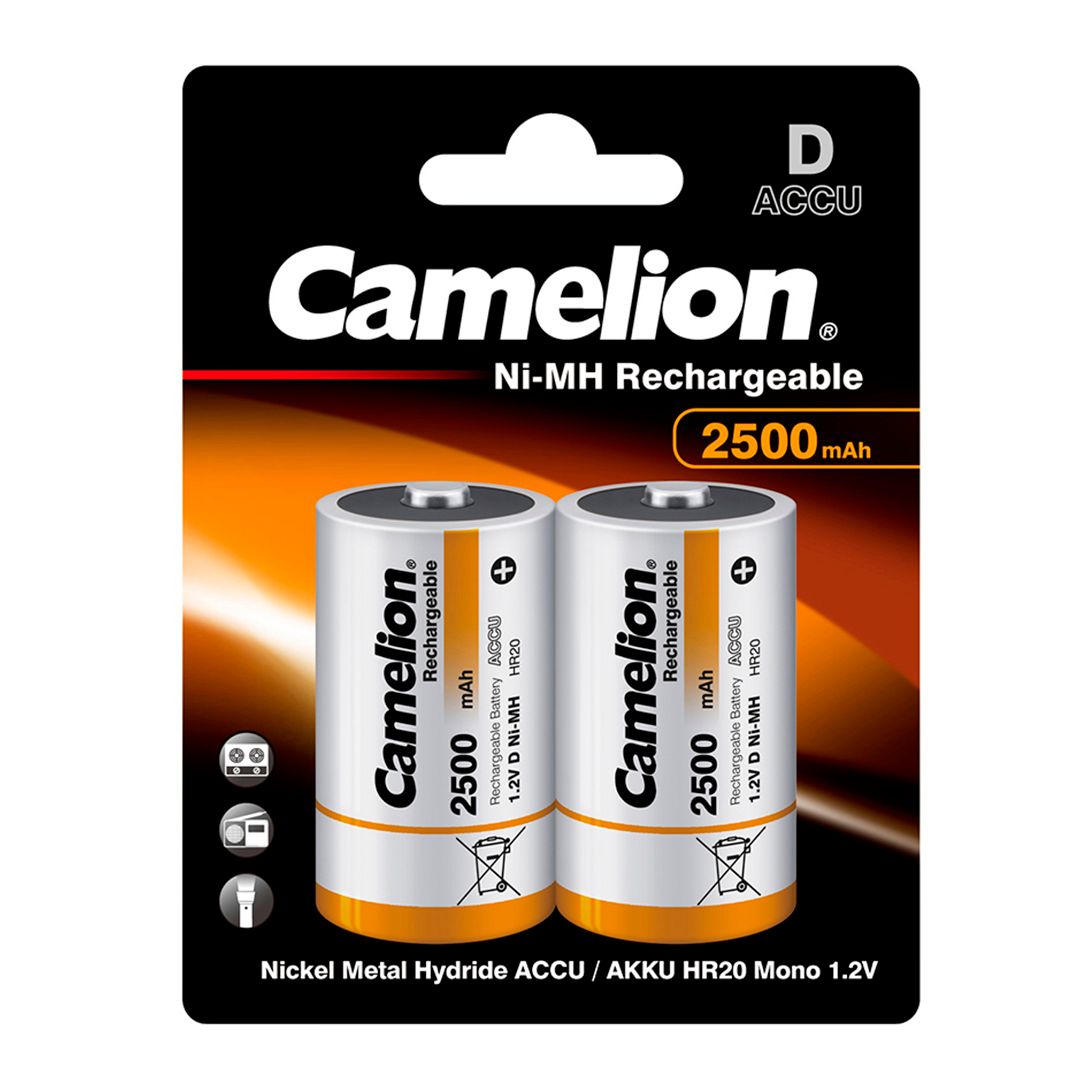 Аккумулятор Camelion Rechargeable, бочонок D, Ni-MH, 2500 mAh 1.2V, 2 шт./уп., цена за упаковку