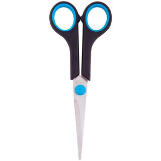 Ножницы OfficeSpace, размер 16 см, черные с синими вставками / Ножницы