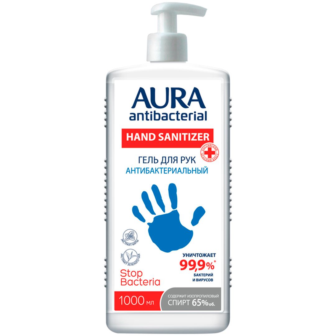 Гель для рук антибактериальный Aura "Antibacterial", 1000 мл, с дозатором / Средства для рук