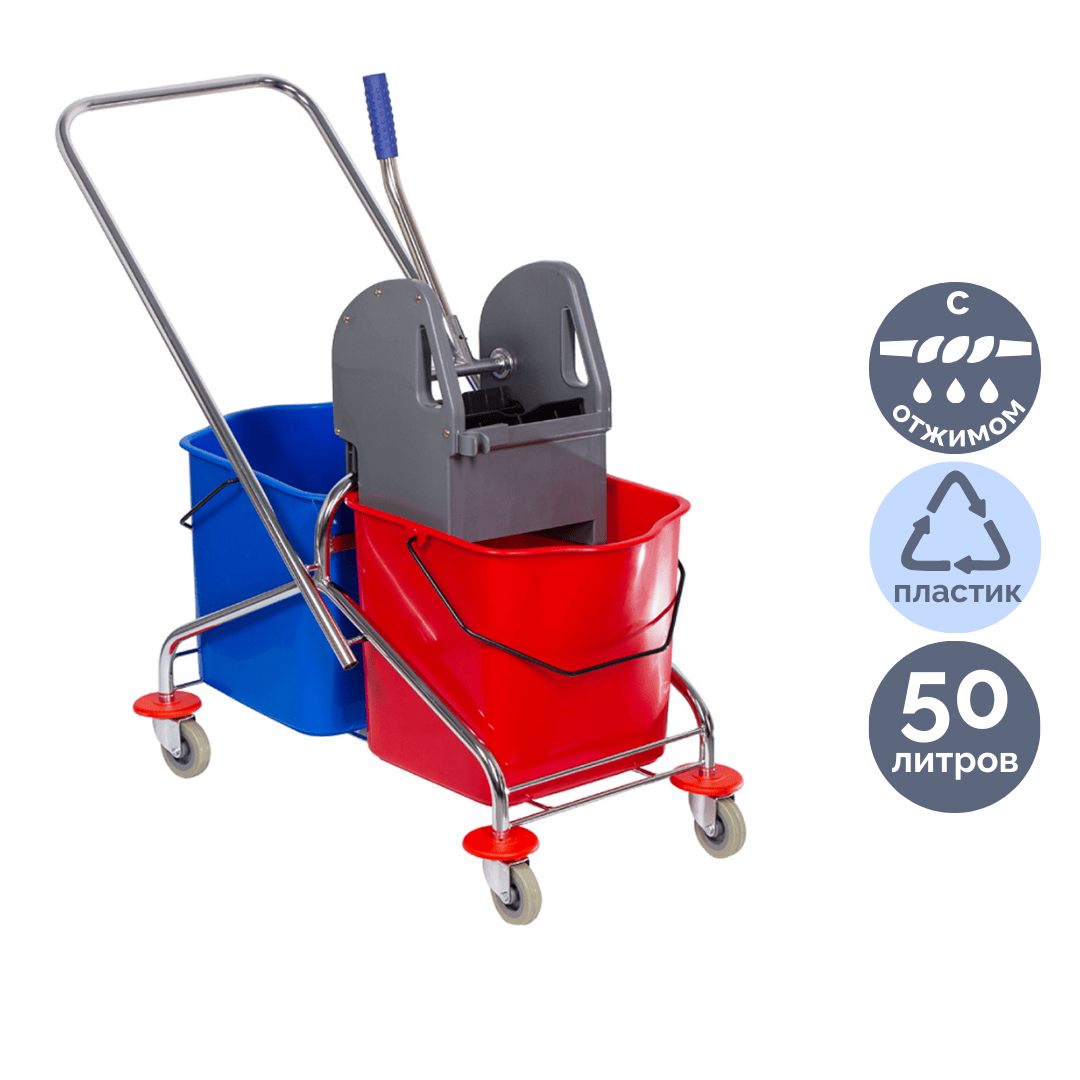 Тележка двухведерная OfficeClean Professional, металлический каркас, отжим / Ведра