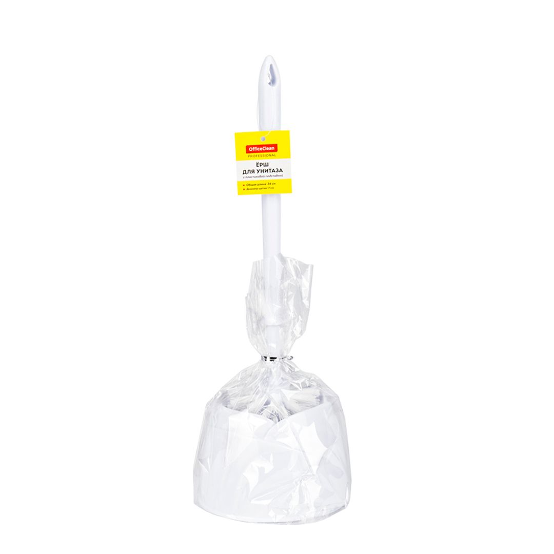 Ершик для туалета OfficeClean, с подставкой, 34*7 см, пластик, белый / Веники, щетки, совки №4