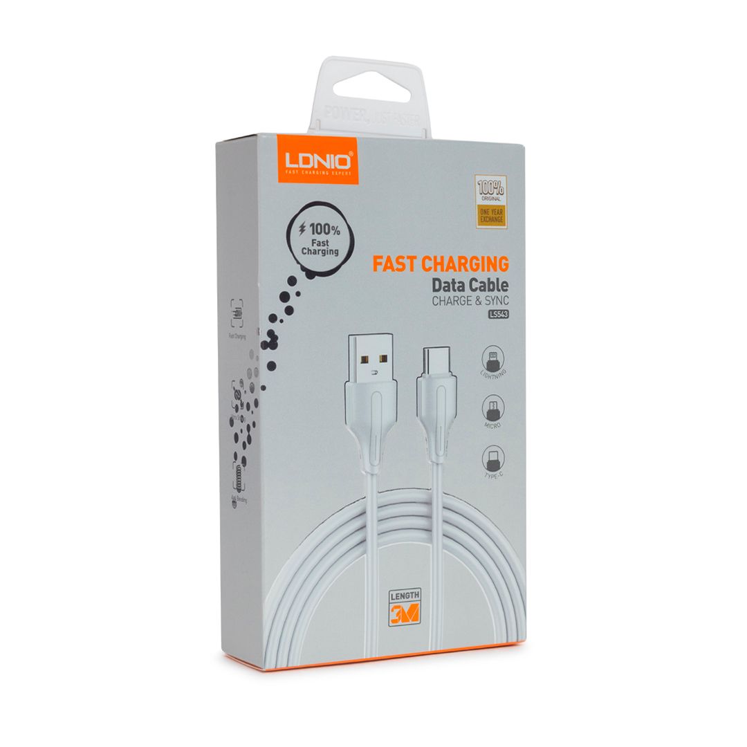 Интерфейстік кабель Ldnio Lightning LS543, USB-A - Lightning, 3 м, ақ