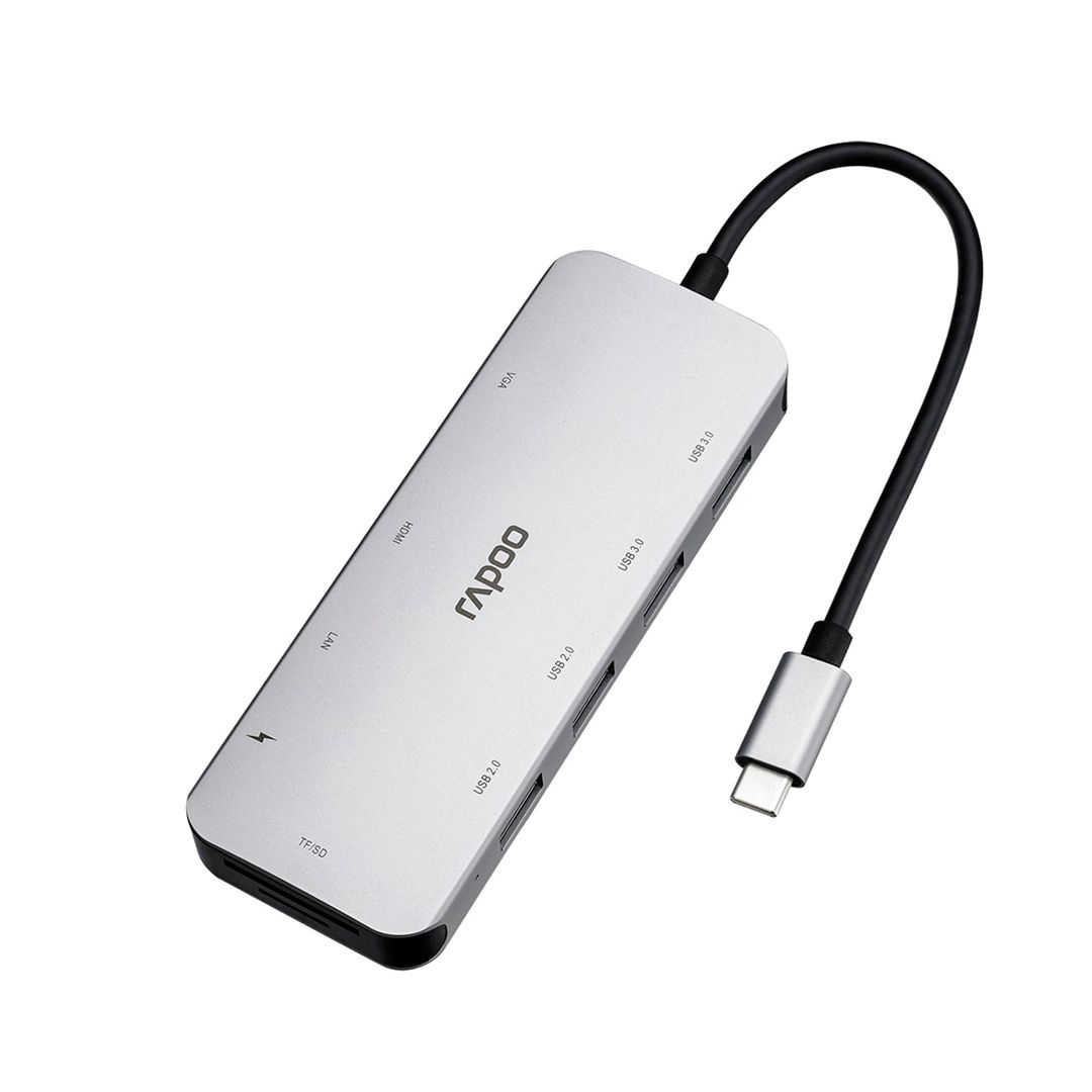 Мультифункциональный адаптер Rapoo XD200C, HDMI/VGA, USB-C, 4 порта USB3.0, серебристый / Веб-камеры