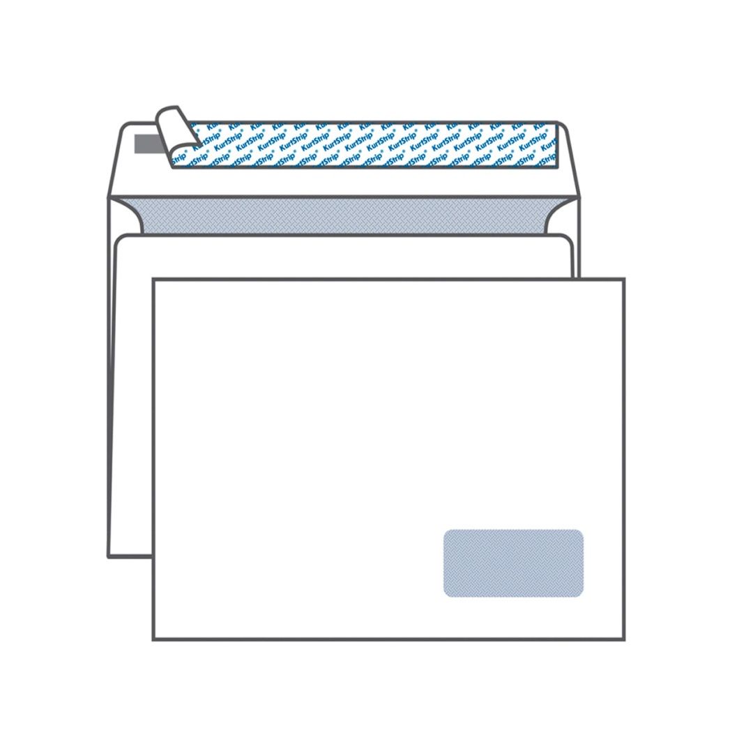 Конверт горизонтальный KurtStrip, формат C4 (229*324 мм), белый, с окном, отрывная лента