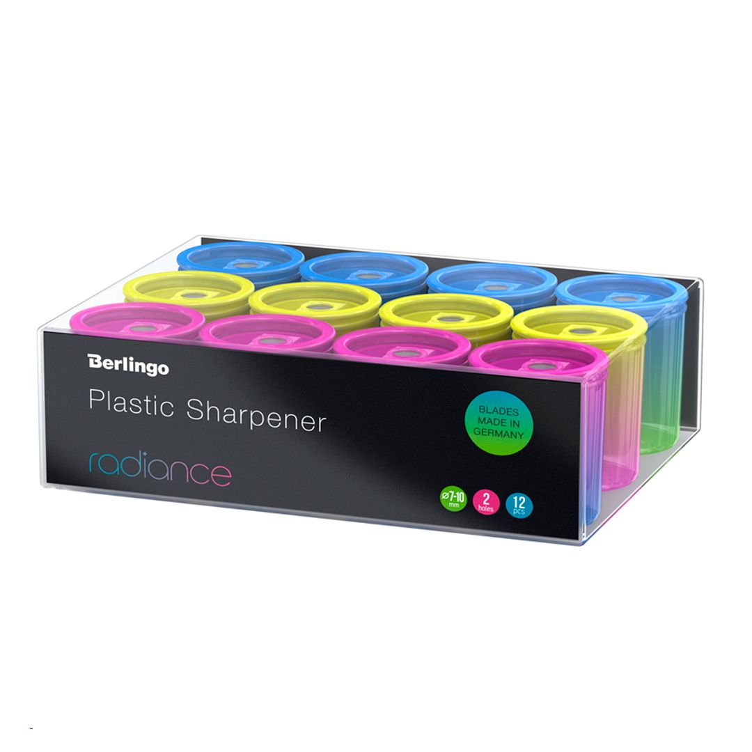 Точилка Berlingo "Radiance" пластиковая, с контейнером, с двумя отверстиями, ассорти, цена за штуку / Точилки №5
