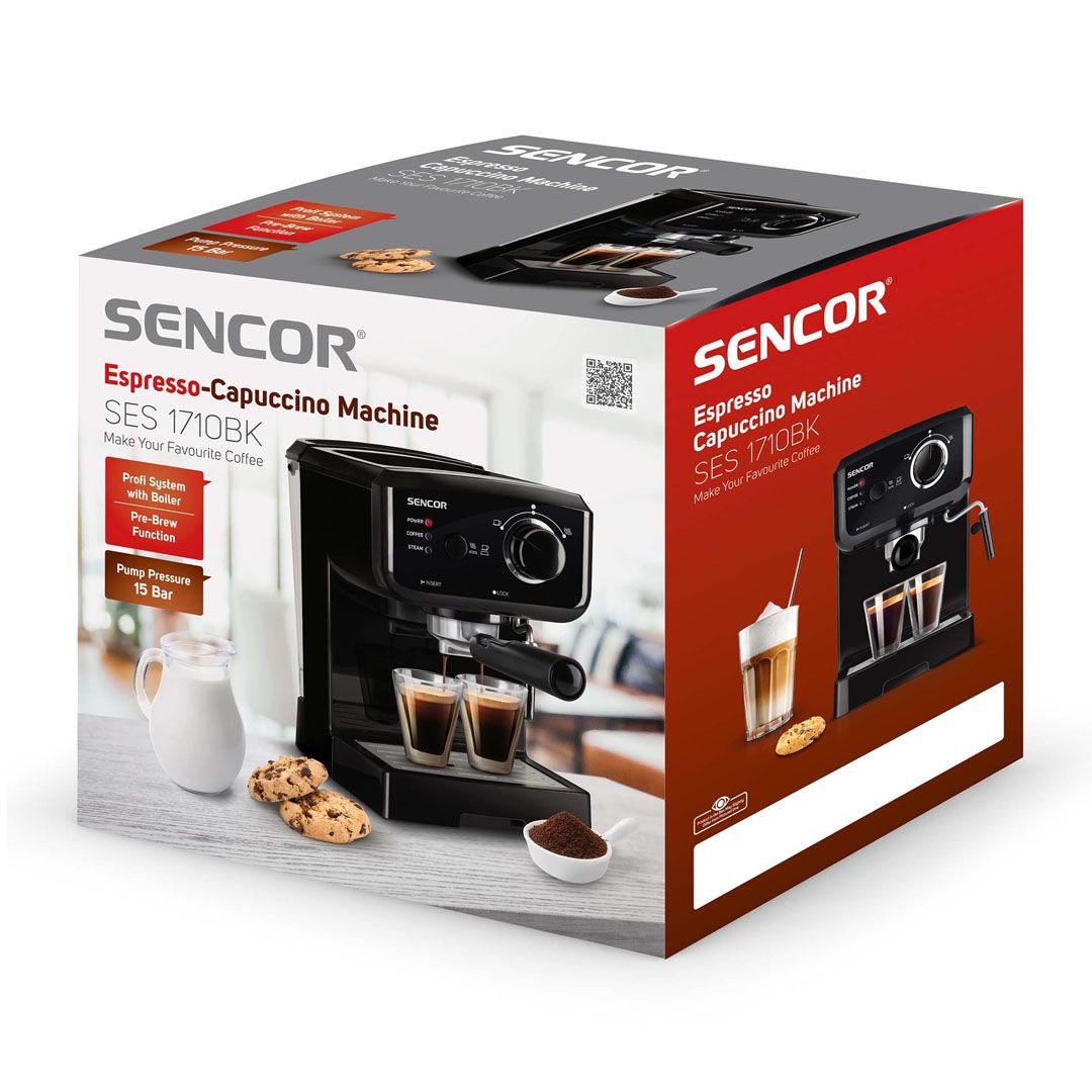 Кофеварка Sencor SES 1710BK, рожковая, капучино и эспрессо, 1,5 л, черная / Кофеварки	 №12