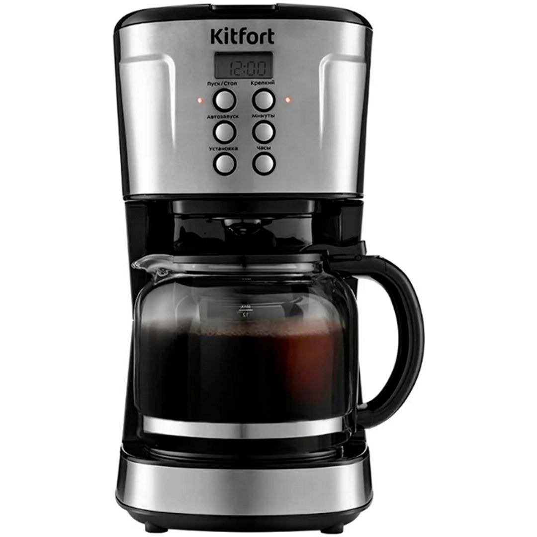 Кофеварка Kitfort КТ-731, капельная, 1,6 л, черный/хром / Кофеварки	