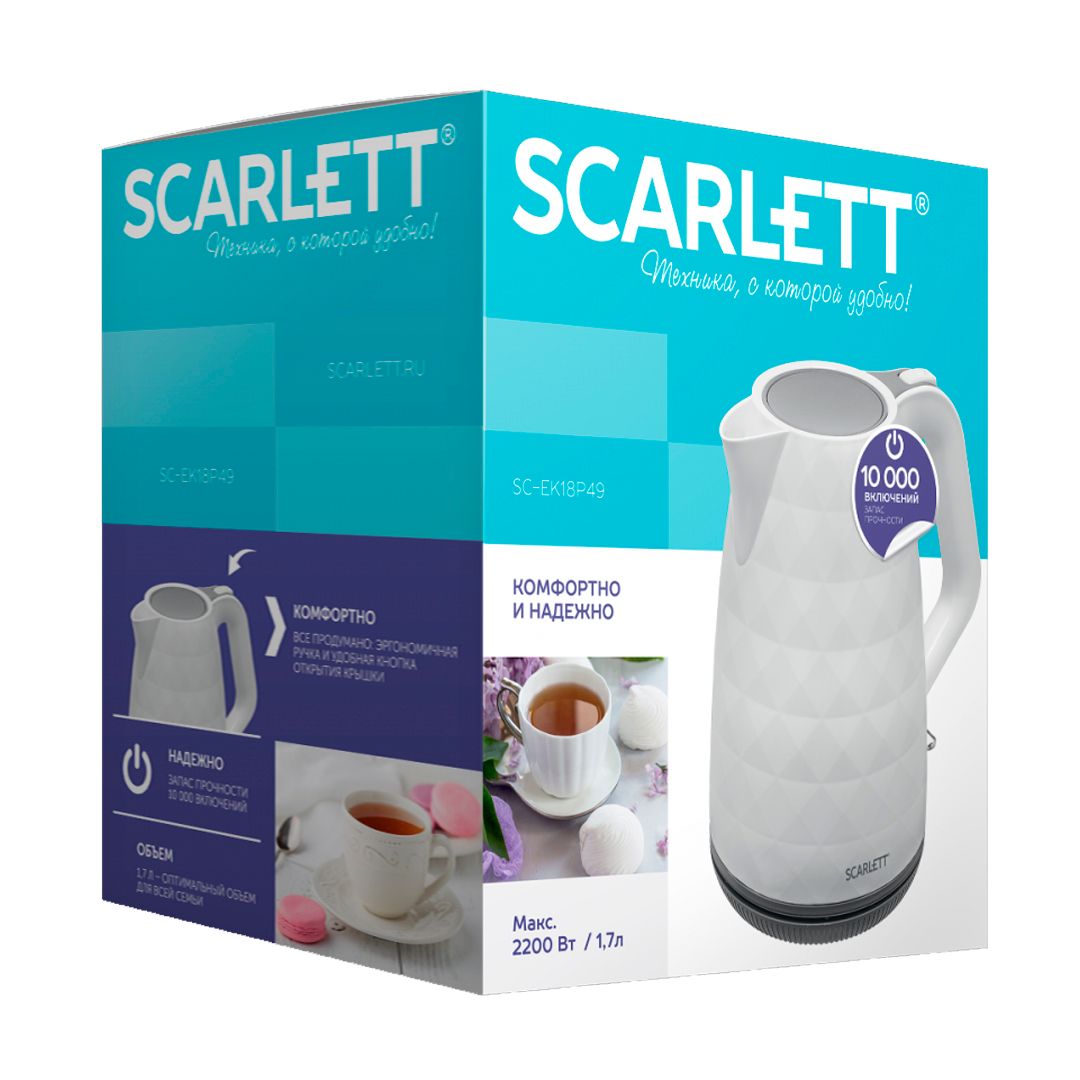 Электрический чайник Scarlett SC-EK18P49, 1,7 л, белый с серым / Чайники	 №4