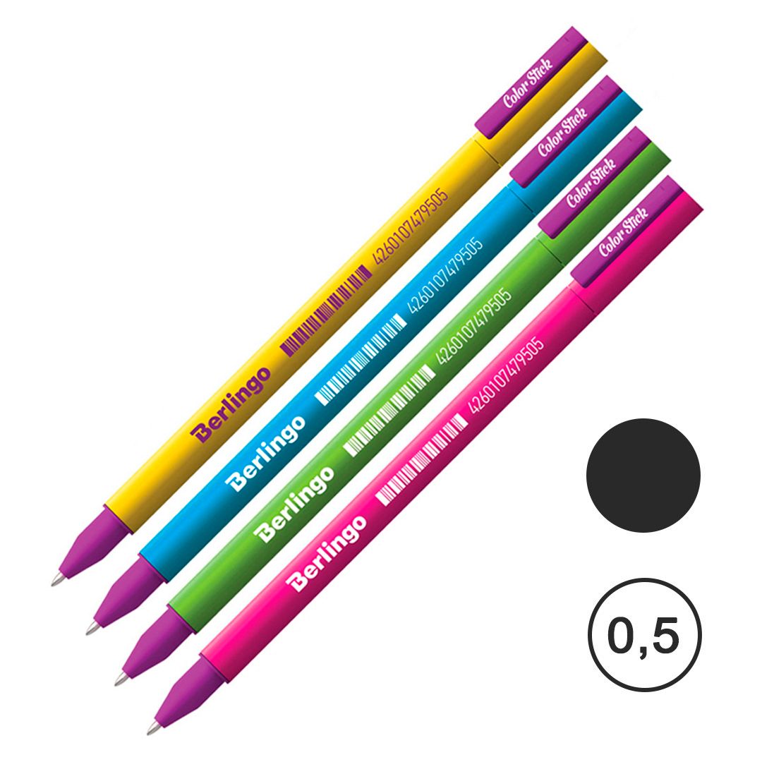 Ручка гелевая Berlingo "Color Stick", 0,5 мм, черная, корпус ассорти / Ручки гелевые неавтоматические