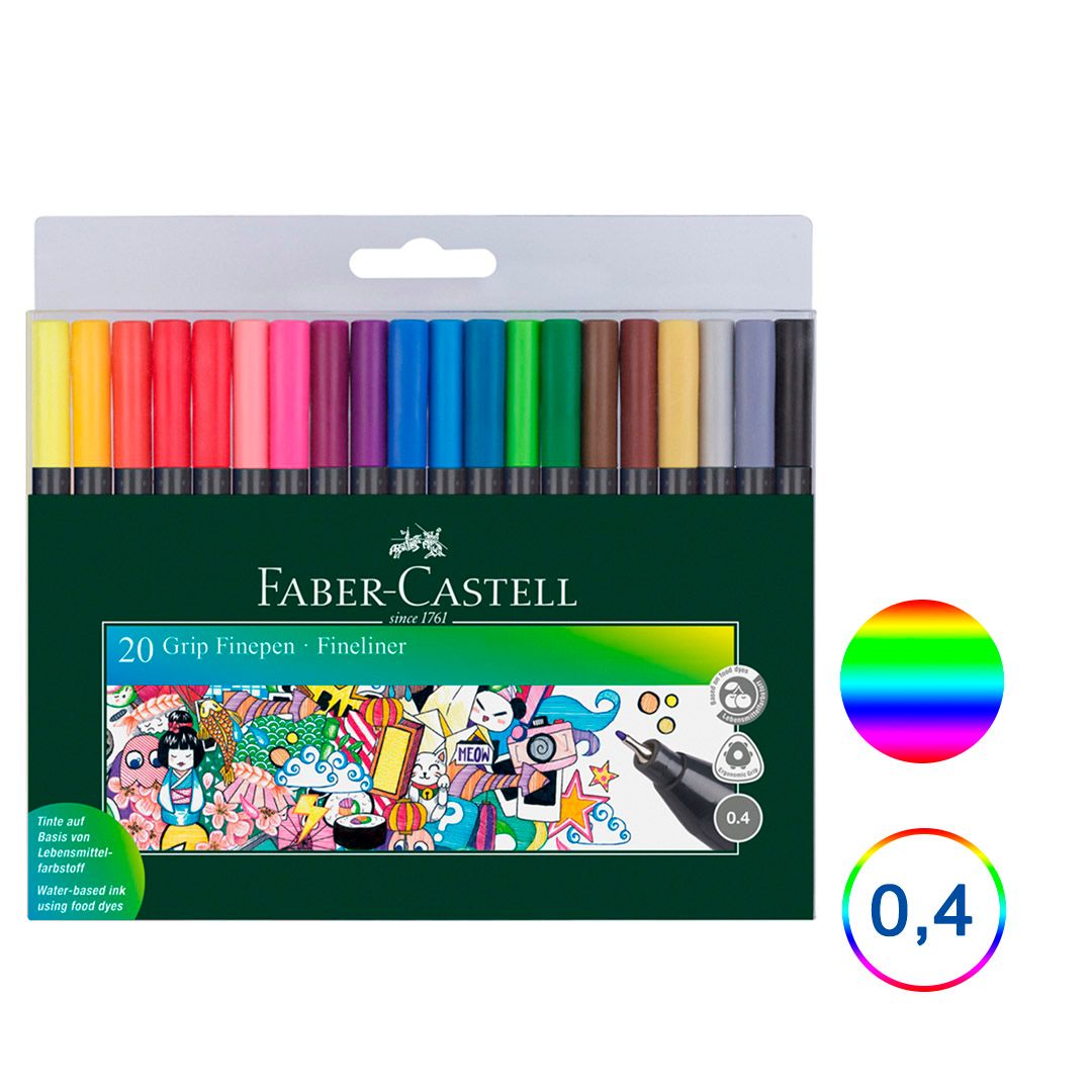 Набор ручек капиллярных Faber-Castell "Grip Finepen", 0,4 мм, 20 цветов, ассорти / Ручки капиллярные oe.kz Набор ручек капиллярных Faber-Castell "Grip Finepen", 0,4 мм, 20 цветов, ассорти / Ручки капиллярные