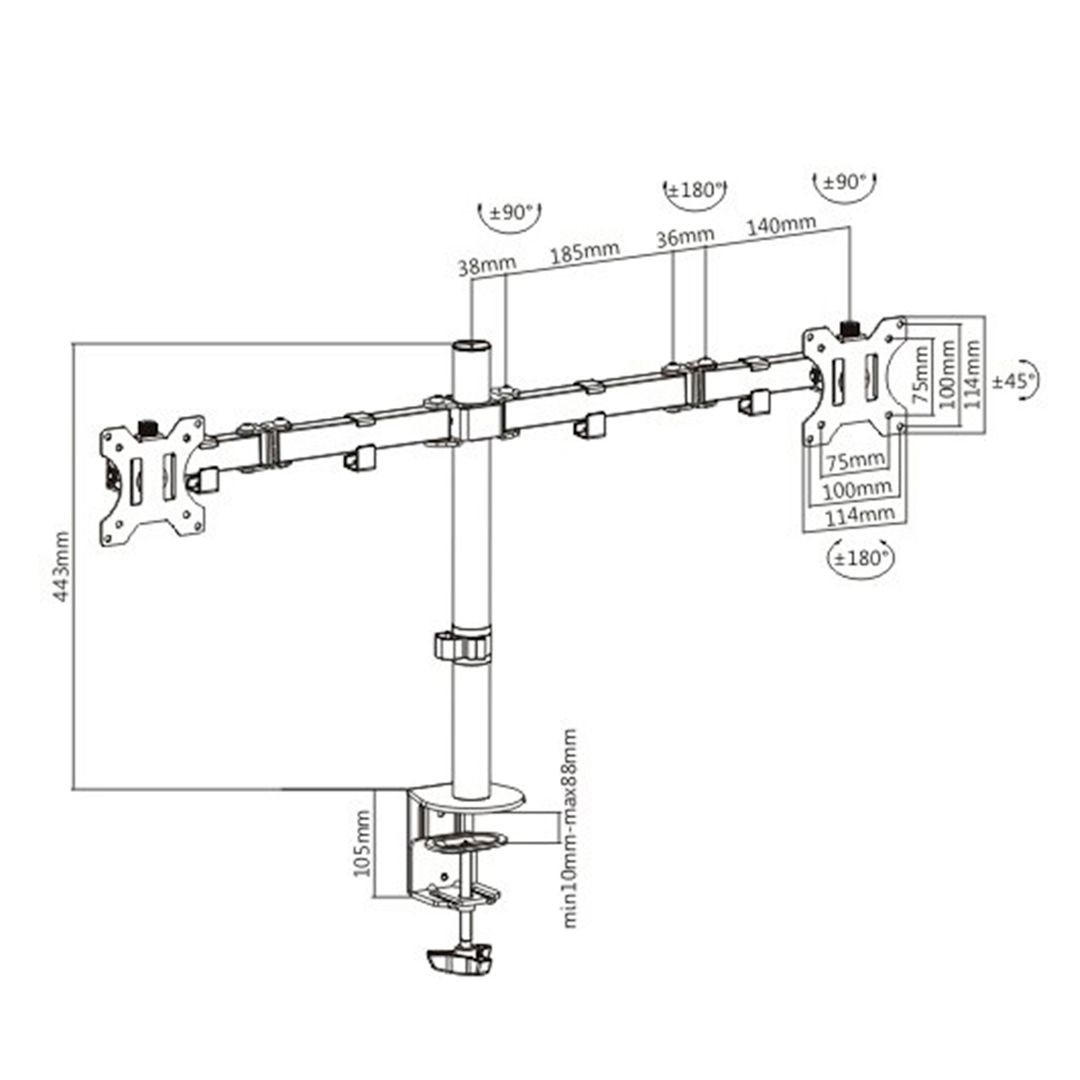 Крепление для 2-х мониторов настольный Brateck LDT12-C024N, диагональ экрана 13"-32" / Кронштейны №3