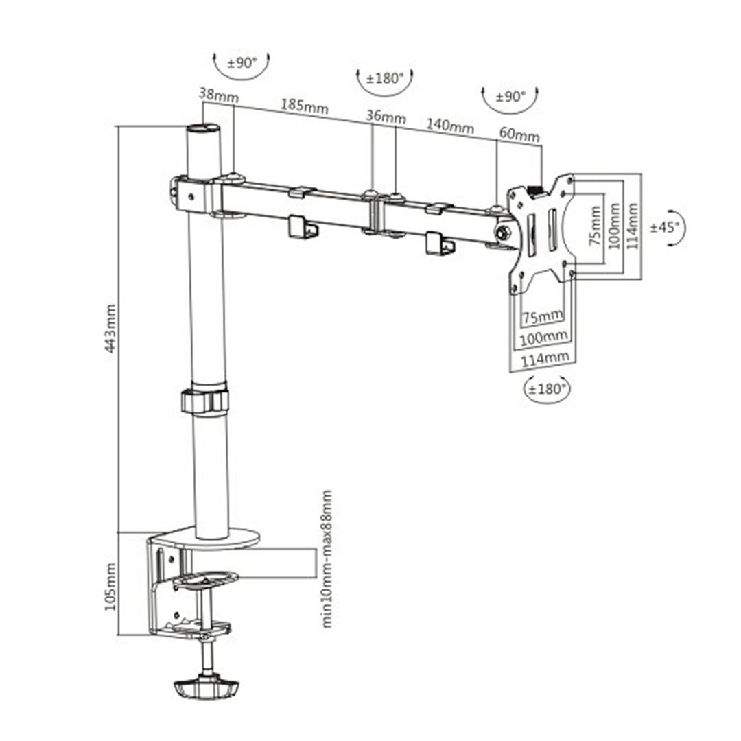 Крепление для 1 монитора настольный Brateck LDT12-C012N, диагональ экрана 13"-32" / Кронштейны №3