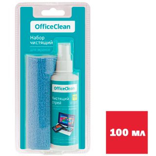 Чистящий набор OfficeClean, для всех типов экранов и мониторов, спрей+салфетка, 100 мл / Чистящие наборы