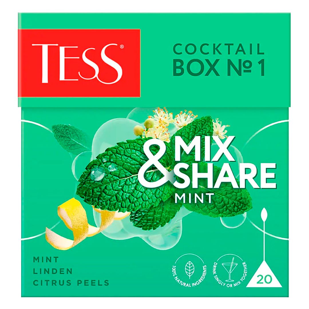 Шай Tess "Cocktail Box №1" Жалбыз, шөп шай, орташа жапырақты, 20 пирамидка