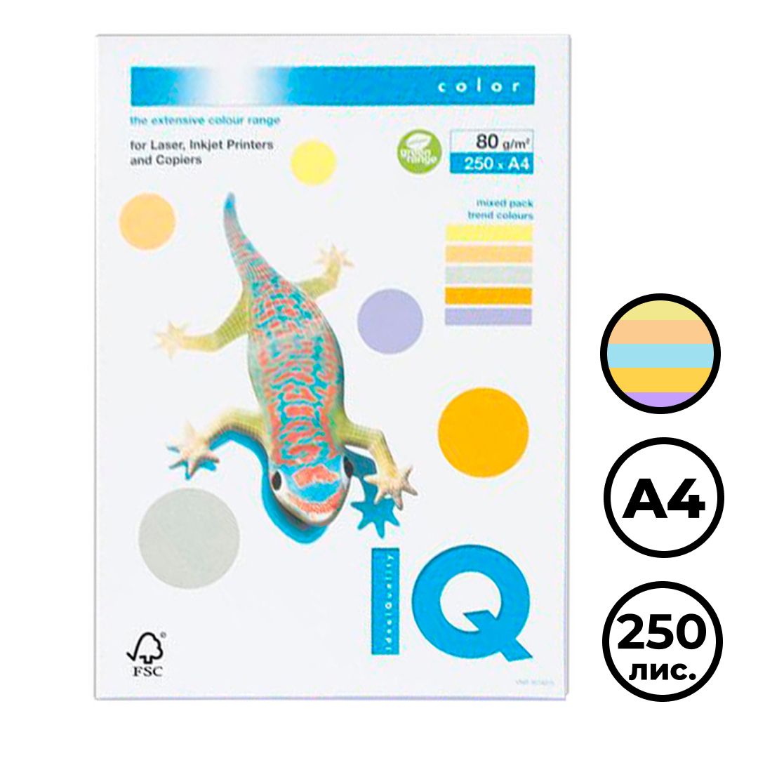 Бумага IQ Color Trend Mixed Packs, А4, 80 г/м2, 250 листов, 5 золотистых цветов / Бумага цветная
