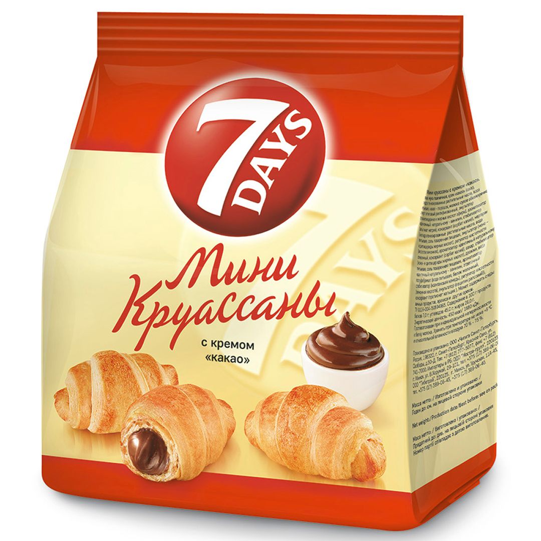 Мини-круассаны 7 Days "Какао", 200 гр / Печенье, вафли, крекеры oe.kz Мини-круассаны 7 Days "Какао", 200 гр / Печенье, вафли, крекеры